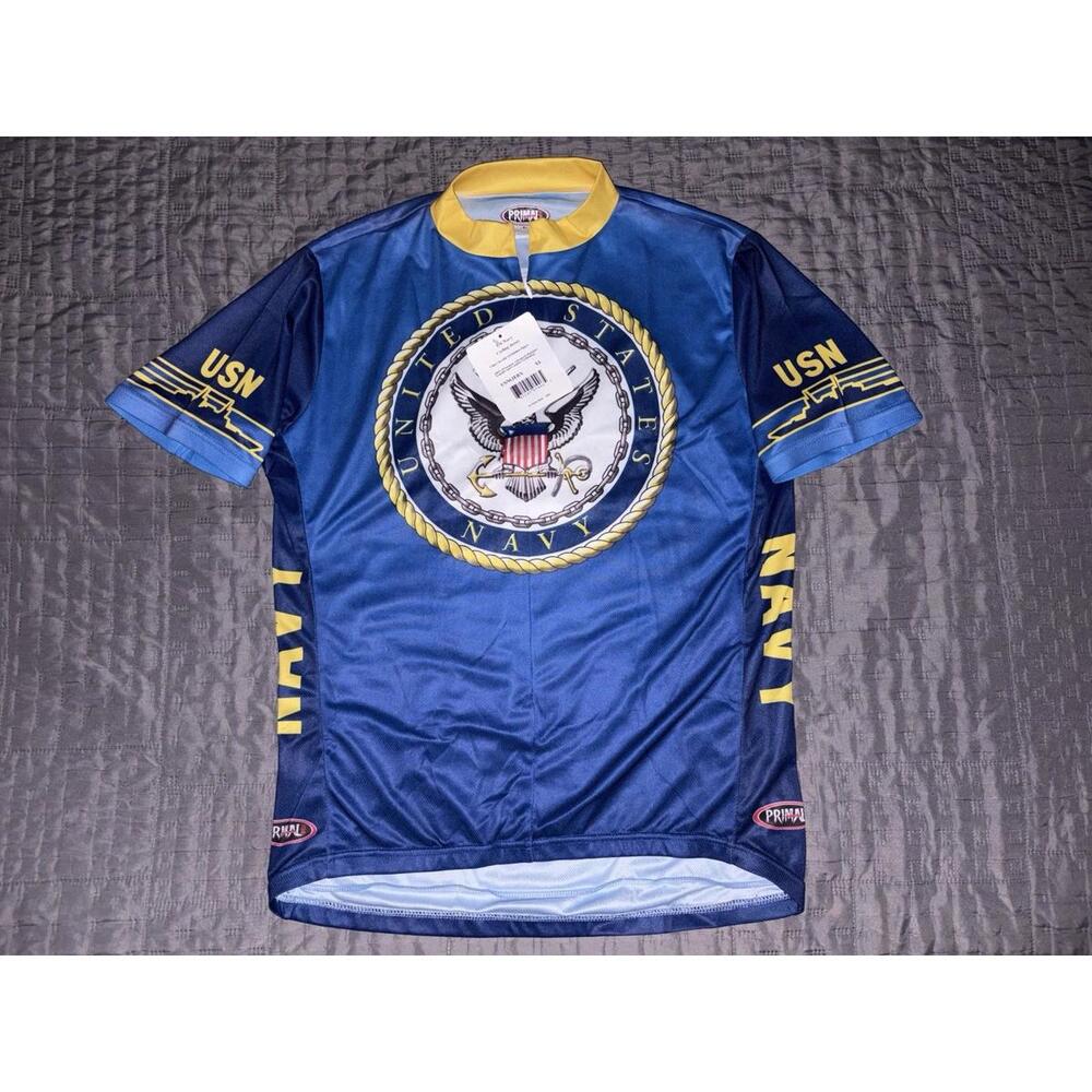 Primal Cycling Jersey Shirt Mens United States Navy Full Zip 3 Pockets Sz 1XL